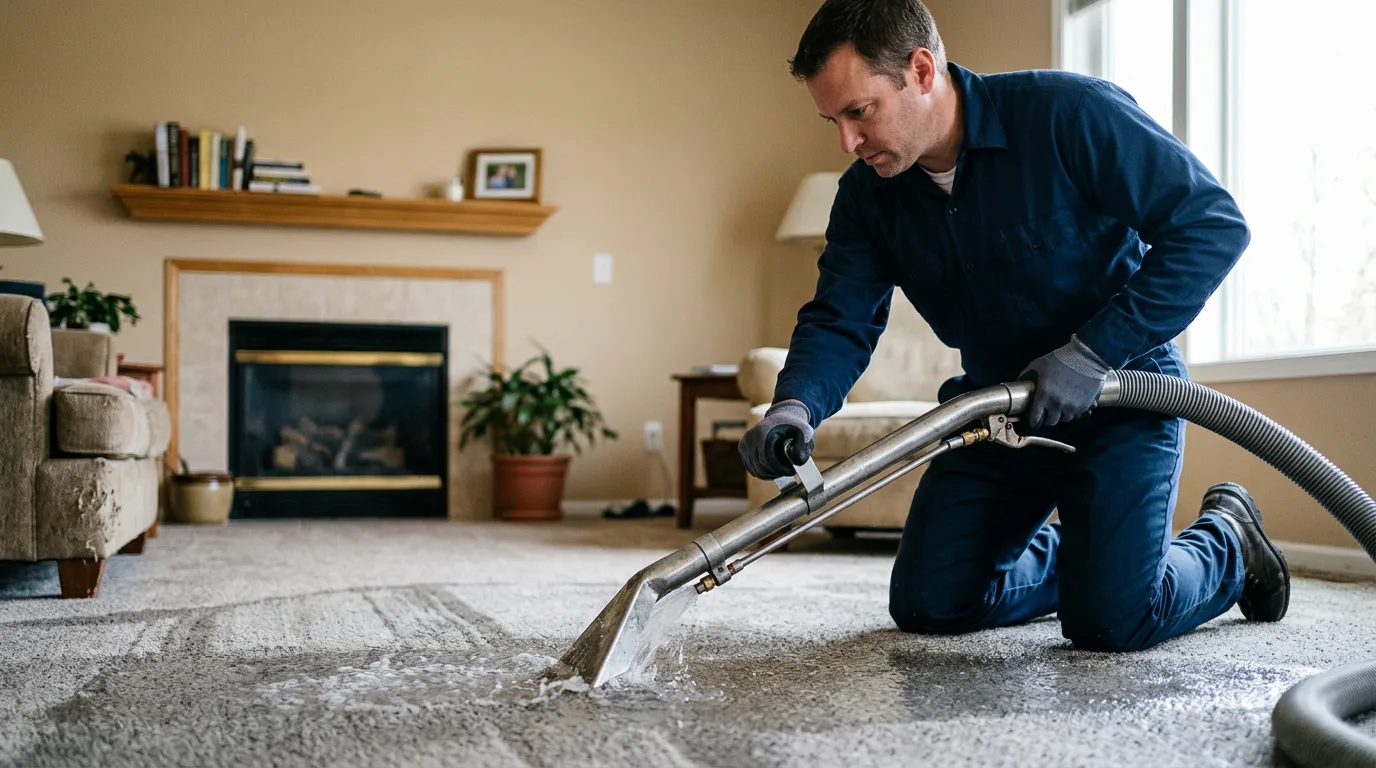 Water damage restoration technician working near Andover, IL